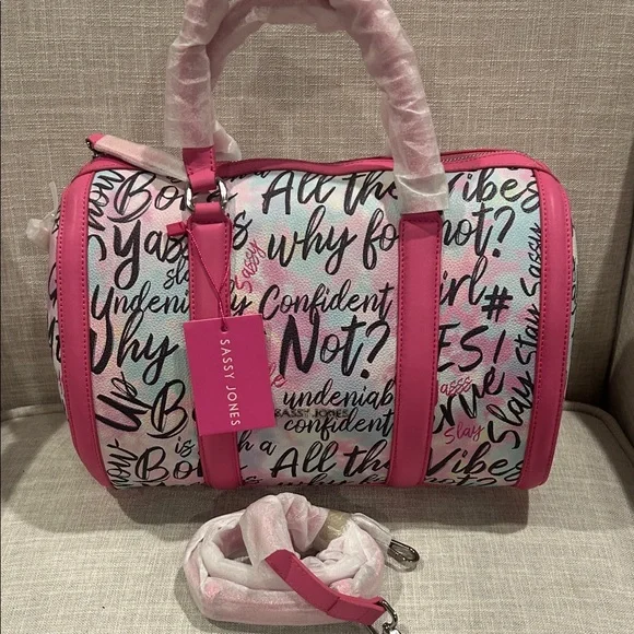 Sassy Jones Dottie Gianna Graffiti Pink “Why Not”Tote - Picture 4 of 8